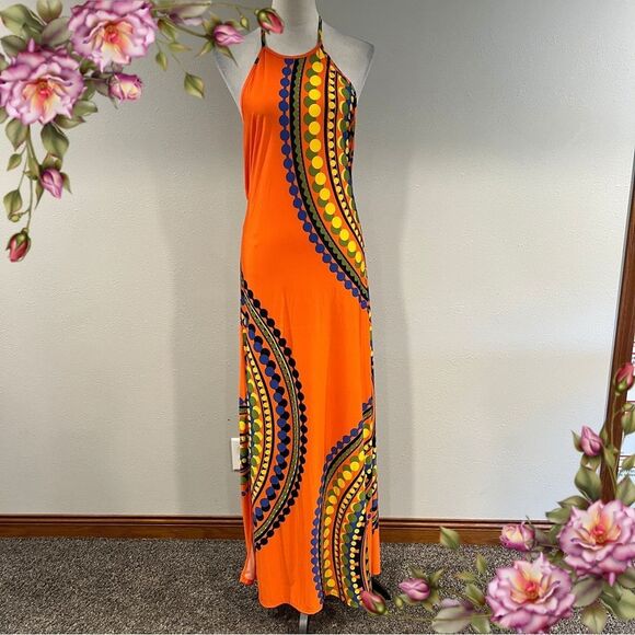 Venus Vibrant Orange Halter Maxi Dress size medium - Picture 1 of 14